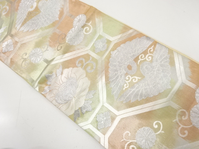 JAPANESE KIMONO / ANTIQUE FUKURO OBI / SILK / WOVEN SHOKKOMON PATTERN